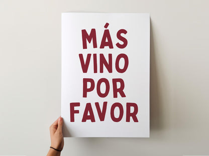 Customizable Mas Vino Por Favor | Art Print Poster ONLY | Kitchen Wall Art | Wall Decor for Wine Lovers | Funny Adult Poster