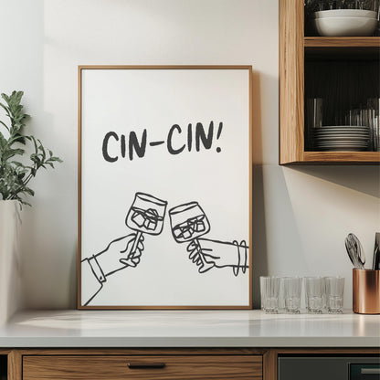 Customizable Cin-Cin! Italian Art Print Poster ONLY, Kitchen Wine Wall Art, Wall Decor for Wine Lovers, Italy Poster, doodle print