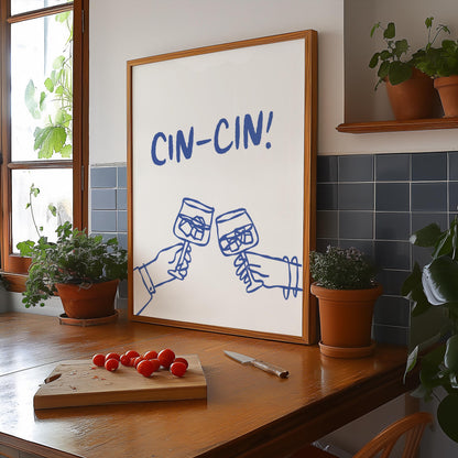Customizable Cin-Cin! Italian Art Print Poster ONLY, Kitchen Wine Wall Art, Wall Decor for Wine Lovers, Italy Poster, doodle print