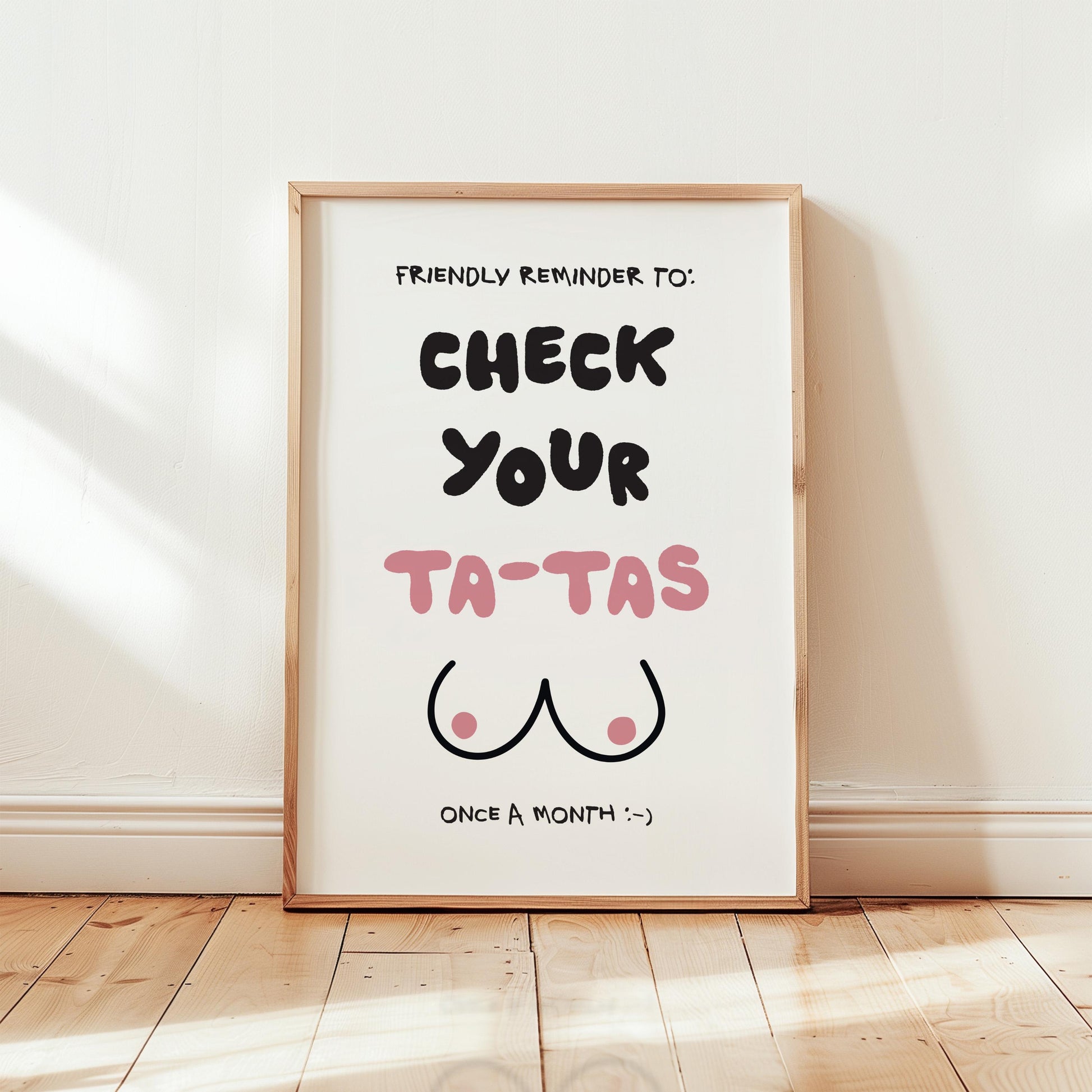 Customizable Check your Ta-Tas | Breast Cancer Awareness Art Print Poster ONLY | Bathroom Art | Wall Decor | Funny Bedroom Art Print