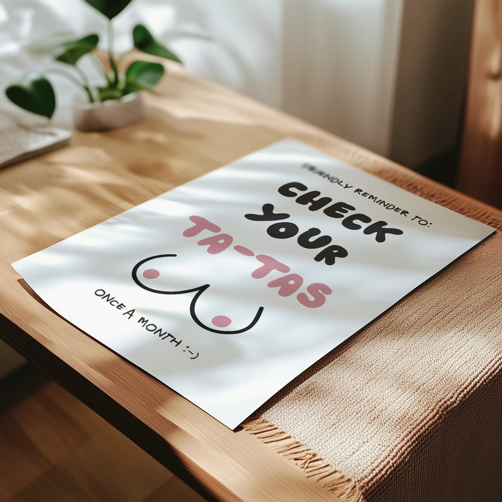 Customizable Check your Ta-Tas | Breast Cancer Awareness Art Print Poster ONLY | Bathroom Art | Wall Decor | Funny Bedroom Art Print