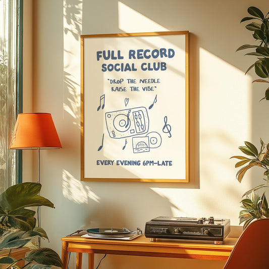 Customizable Full Record Social Club, Art Print Poster ONLY, drop the needle, Living Room Art, vinyl lover art print, Music Poster,