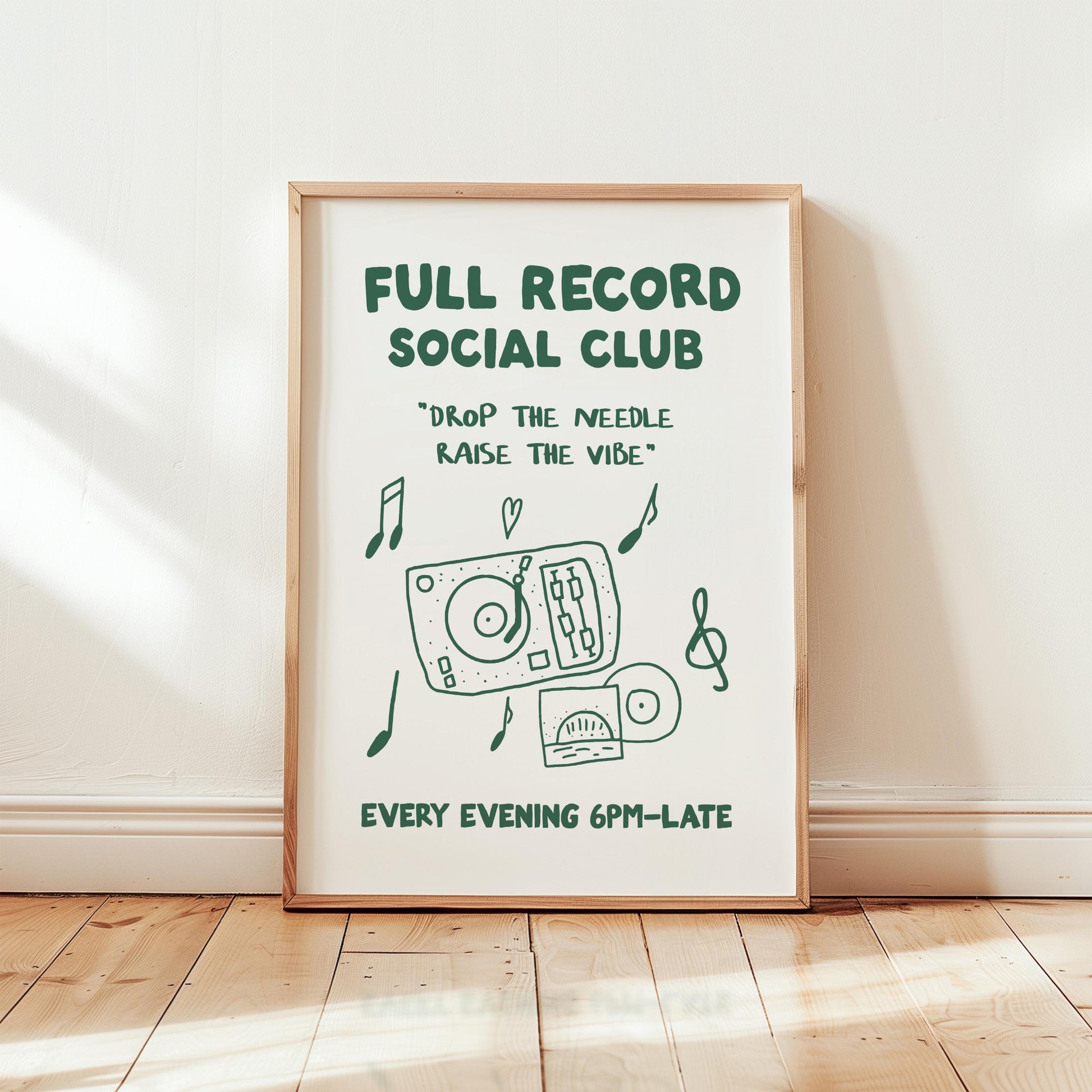 Customizable Full Record Social Club, Art Print Poster ONLY, drop the needle, Living Room Art, vinyl lover art print, Music Poster,
