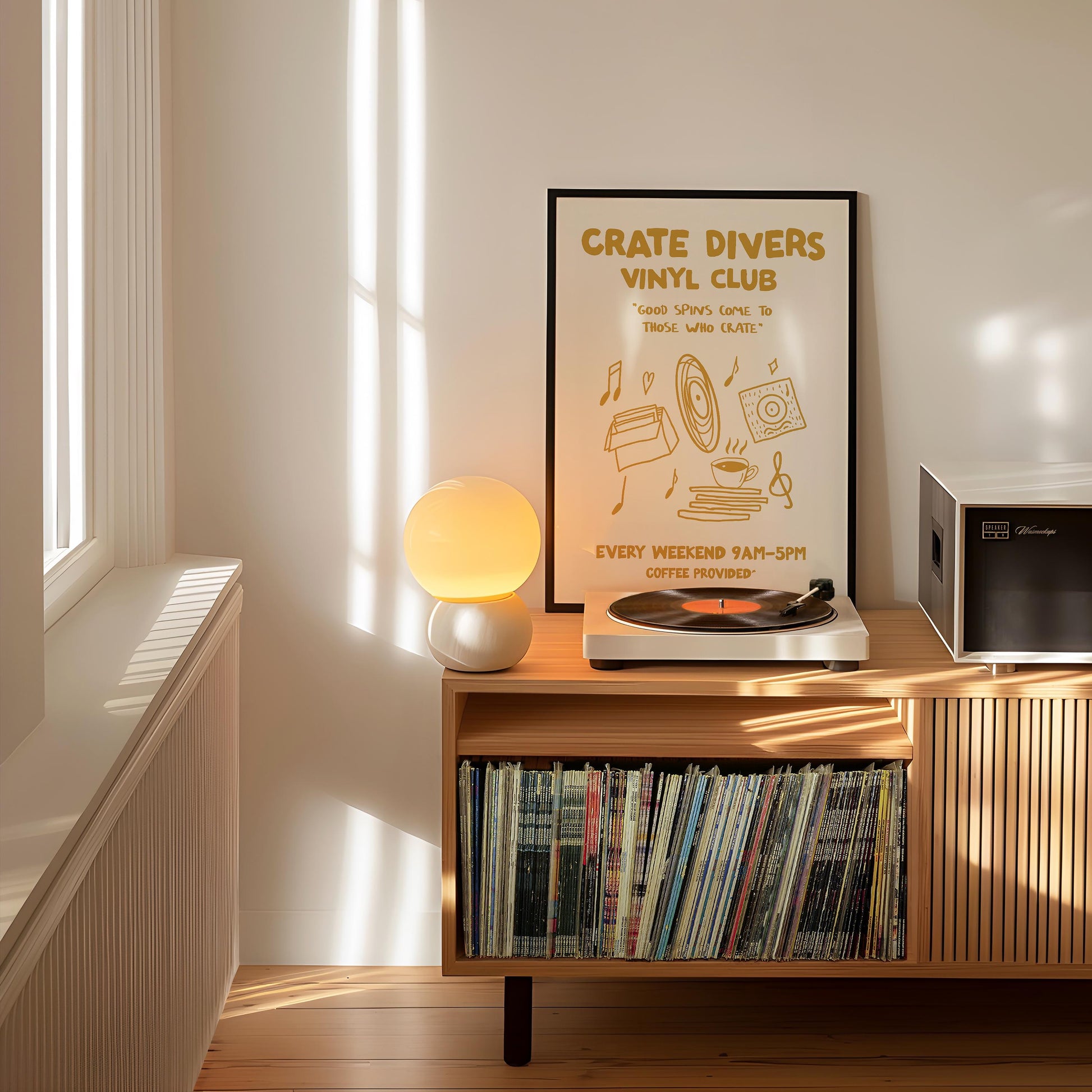 Customizable Crate Divers Vinyl Club, Retro Art Print Poster ONLY, Record Player Music Room Art, Living Room Art, Vinyl Art, Music Poster