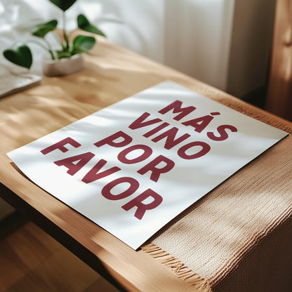 Customizable Mas Vino Por Favor | Art Print Poster ONLY | Kitchen Wall Art | Wall Decor for Wine Lovers | Funny Adult Poster