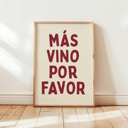 Customizable Mas Vino Por Favor | Art Print Poster ONLY | Kitchen Wall Art | Wall Decor for Wine Lovers | Funny Adult Poster