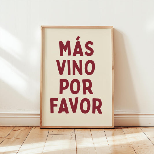 Customizable Mas Vino Por Favor | Art Print Poster ONLY | Kitchen Wall Art | Wall Decor for Wine Lovers | Funny Adult Poster