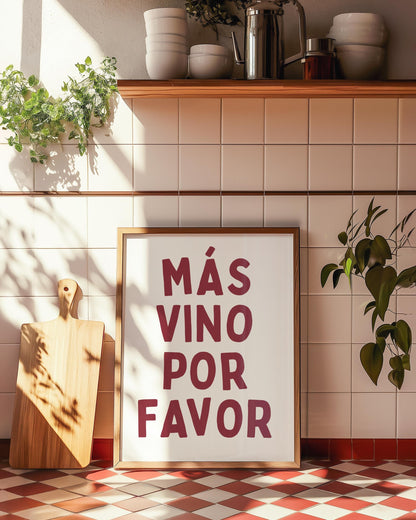 Customizable Mas Vino Por Favor | Art Print Poster ONLY | Kitchen Wall Art | Wall Decor for Wine Lovers | Funny Adult Poster