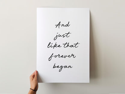Customizable And just like that forever began, Art Print Poster ONLY, Engagement Gifts, Wall Decor, Wedding gift Poster, Cute Couple Art
