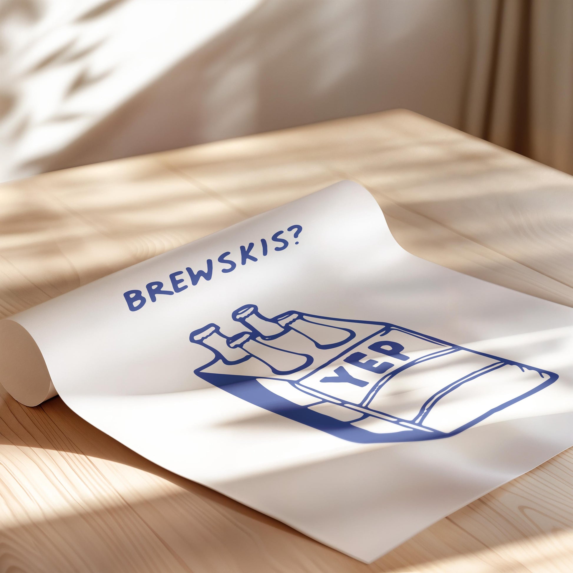 Customizable Fancy a Cuppla Brewskis? Art Print Poster ONLY, kitchen Art, Dining Room Wall Decor, Funny beer Lover Print, Minimal beer Art
