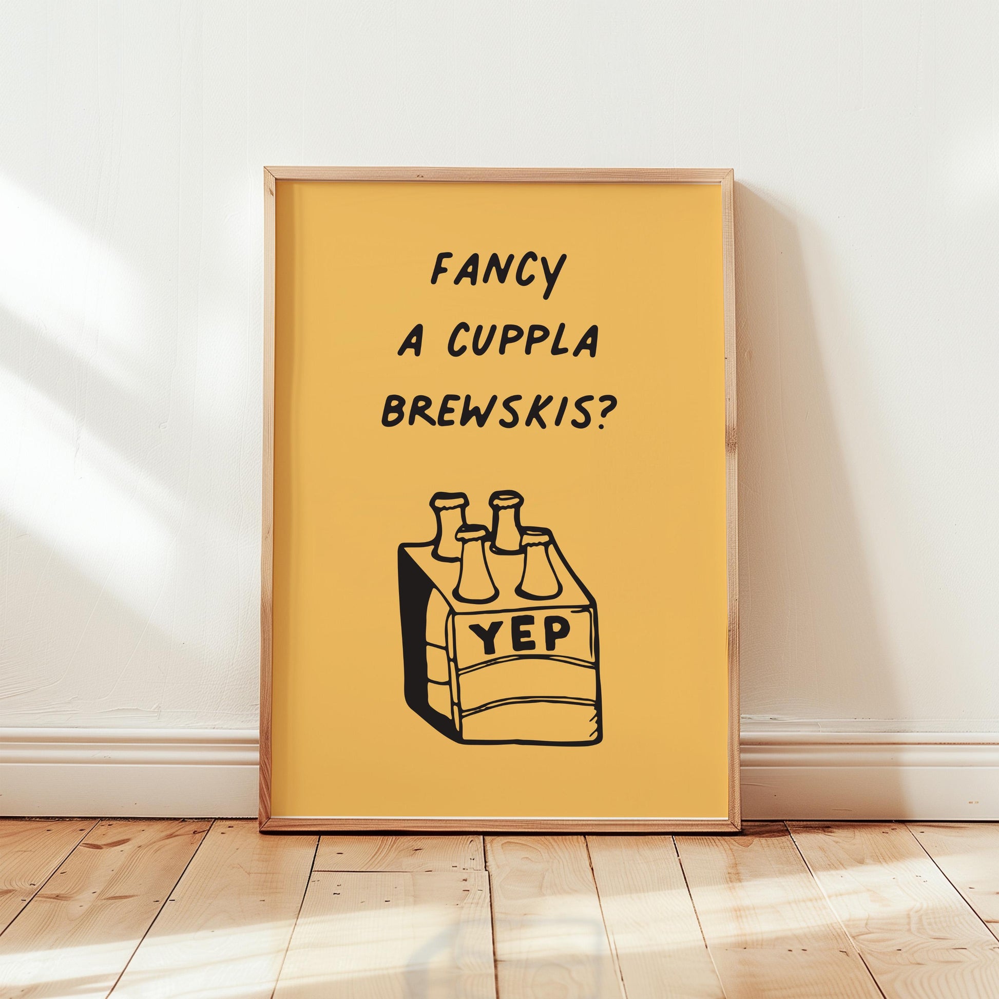 Customizable Fancy a Cuppla Brewskis? Art Print Poster ONLY, kitchen Art, Dining Room Wall Decor, Funny beer Lover Print, Minimal beer Art