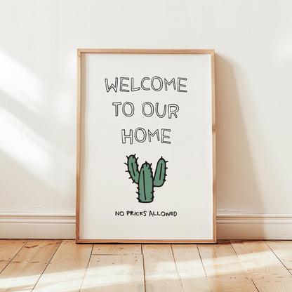 Customizable Welcome, No Pricks Allowed | Art Print Poster ONLY | Funny Hallway Art | Funny Welcome Wall Decor | Entry Way Print