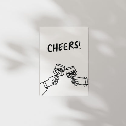 Customizable Cheers! Art Print Poster ONLY, Kitchen Wine Wall Art, Wall Decor for Wine Lovers, Funny Adult Poster, Hand drawn doodle poster