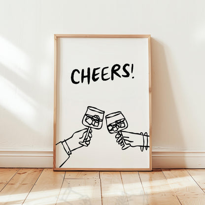Customizable Cheers! Art Print Poster ONLY, Kitchen Wine Wall Art, Wall Decor for Wine Lovers, Funny Adult Poster, Hand drawn doodle poster