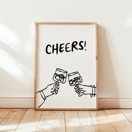 Customizable Cheers! Art Print Poster ONLY, Kitchen Wine Wall Art, Wall Decor for Wine Lovers, Funny Adult Poster, Hand drawn doodle poster