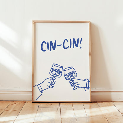 Customizable Cin-Cin! Italian Art Print Poster ONLY, Kitchen Wine Wall Art, Wall Decor for Wine Lovers, Italy Poster, doodle print