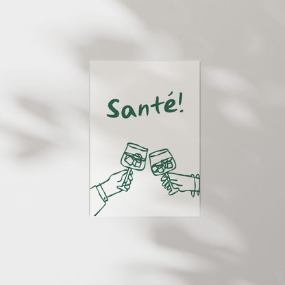 Customizable Sante! French Wine Art Print Poster ONLY, Kitchen Wine Wall Art, Wall Decor for Wine Lovers, France Poster, doodle art print