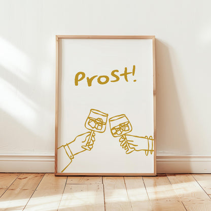 Customizable Prost! German Wine Art Print Poster ONLY, Kitchen Wine Wall Art, Wall Decor for Wine Lovers, Germany Poster, doodle poster