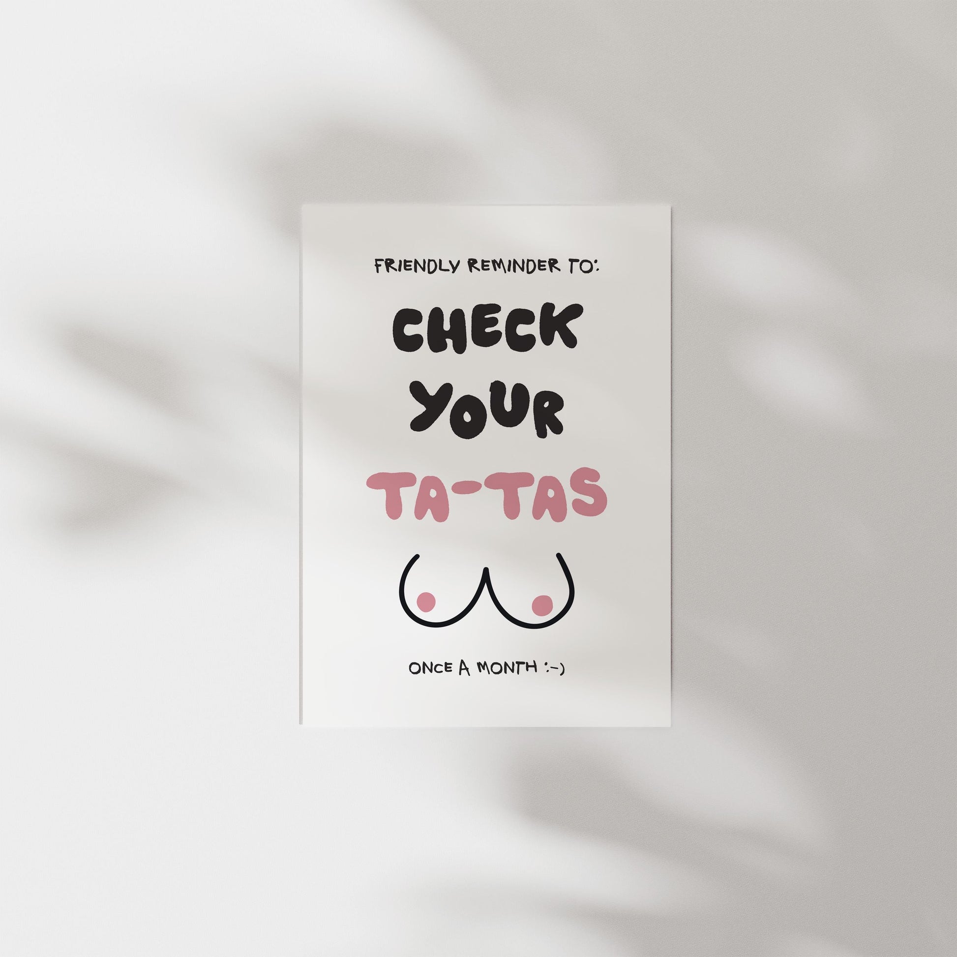Customizable Check your Ta-Tas | Breast Cancer Awareness Art Print Poster ONLY | Bathroom Art | Wall Decor | Funny Bedroom Art Print