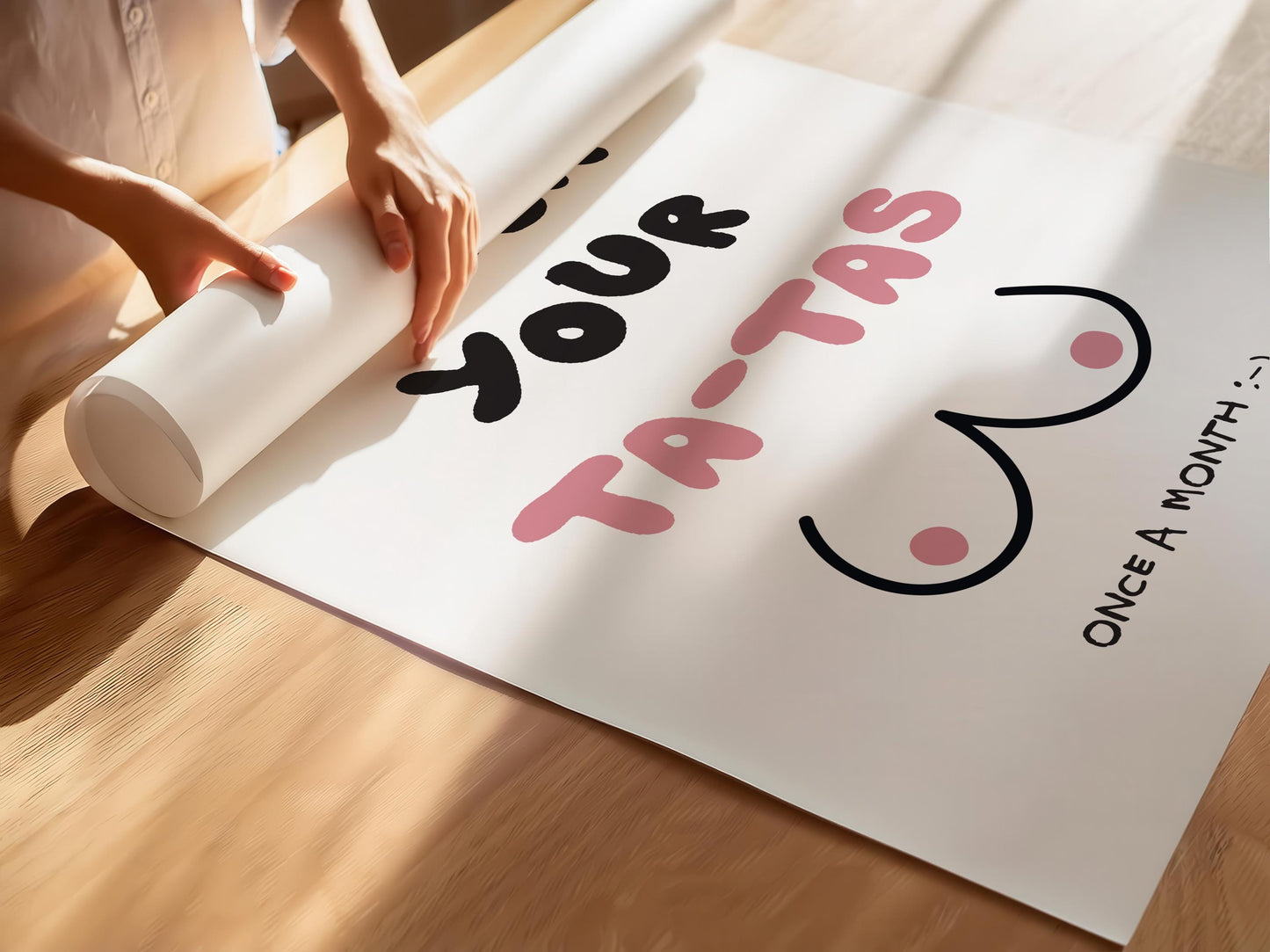 Customizable Check your Ta-Tas | Breast Cancer Awareness Art Print Poster ONLY | Bathroom Art | Wall Decor | Funny Bedroom Art Print