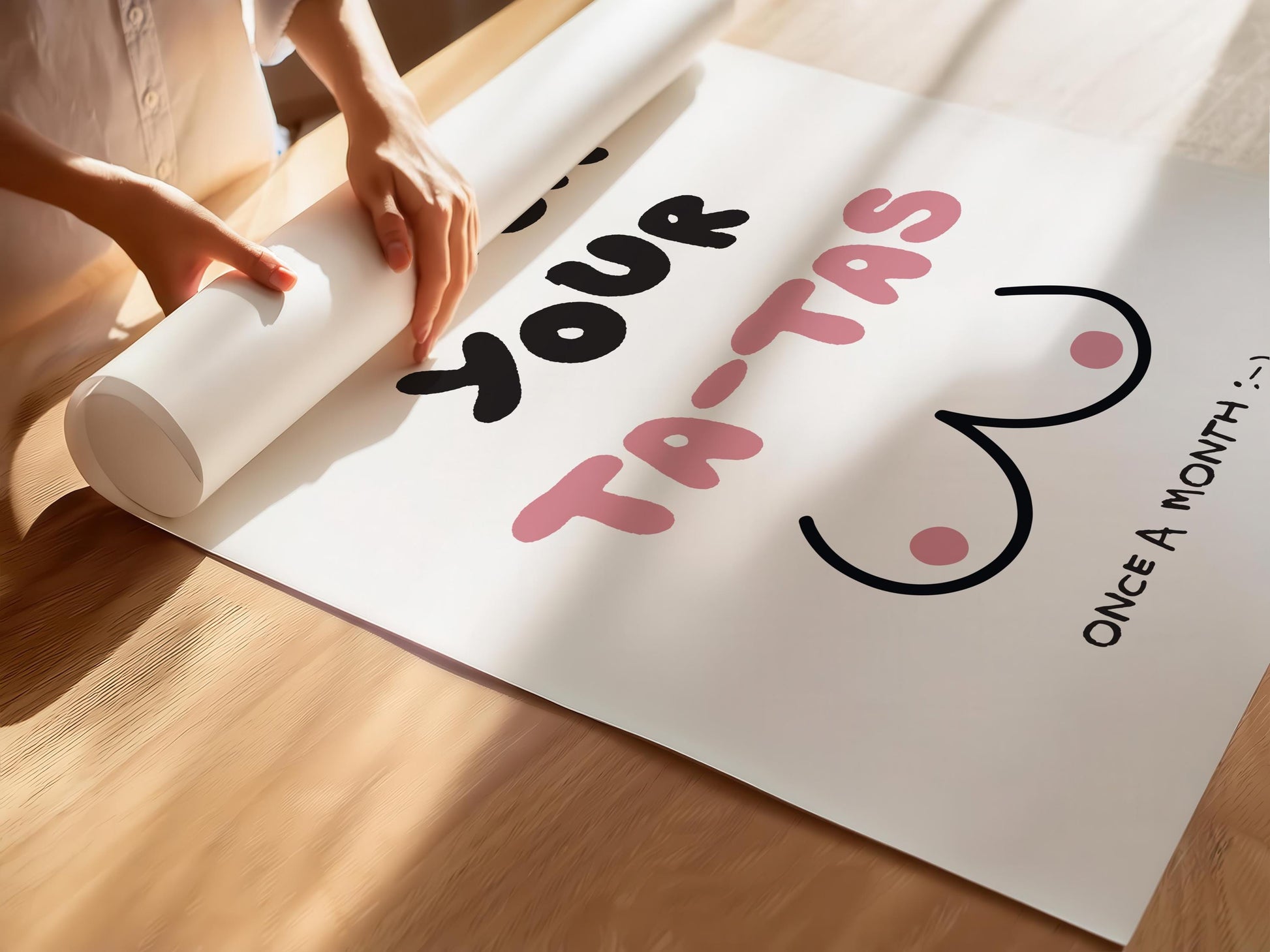 Customizable Check your Ta-Tas | Breast Cancer Awareness Art Print Poster ONLY | Bathroom Art | Wall Decor | Funny Bedroom Art Print