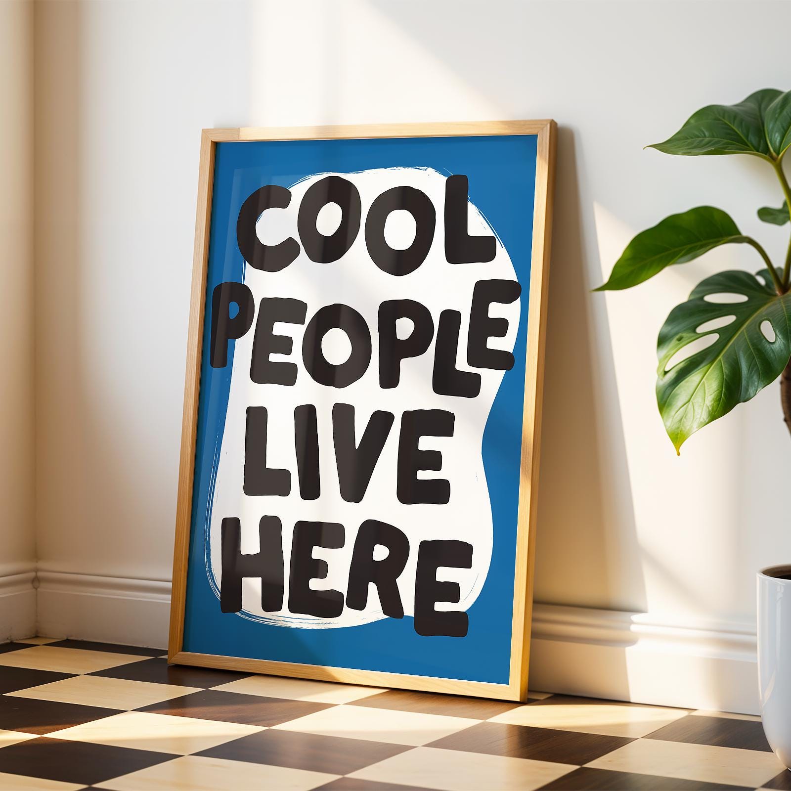 Customizable Cool People Live Here Art Print Poster ONLY, Hallway Art, Welcome Wall Decor, Entryway Print, Maximalist Doodle Art Print