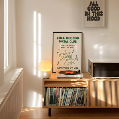 Customizable Full Record Social Club, Art Print Poster ONLY, drop the needle, Living Room Art, vinyl lover art print, Music Poster,