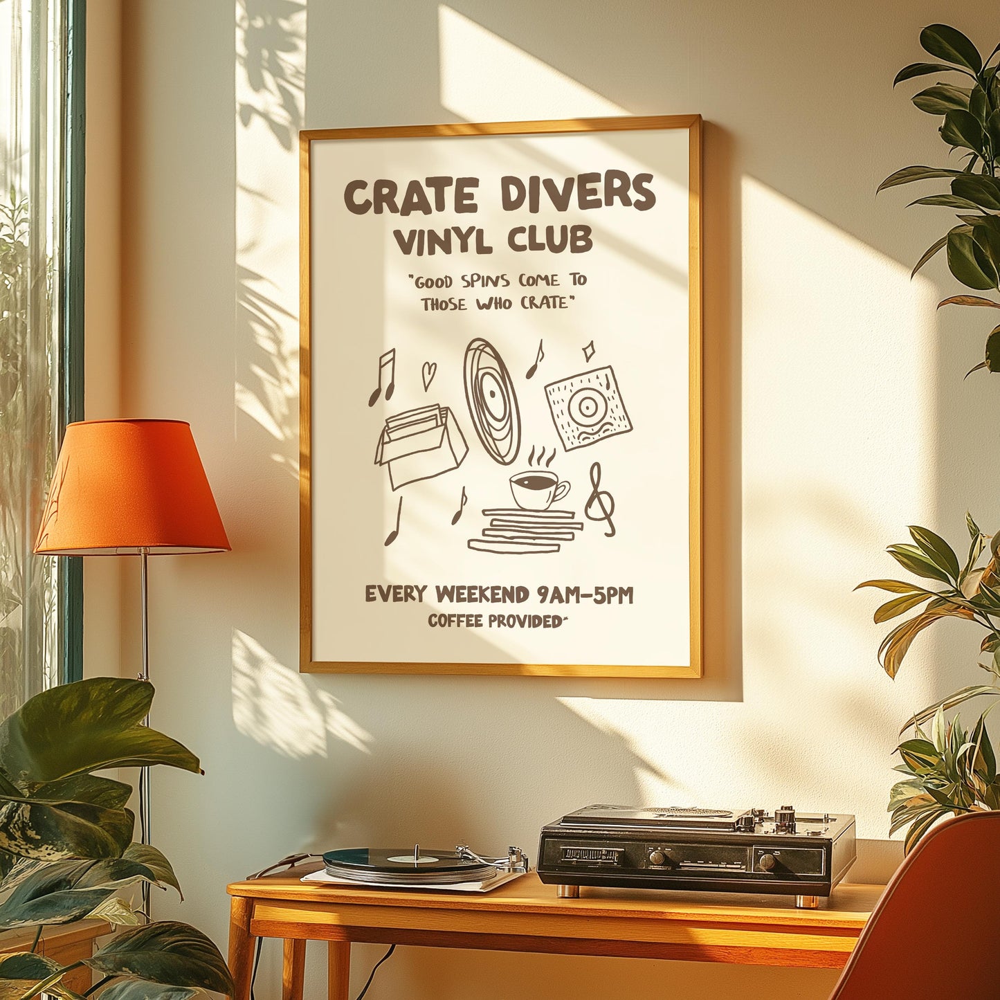 Customizable Crate Divers Vinyl Club, Retro Art Print Poster ONLY, Record Player Music Room Art, Living Room Art, Vinyl Art, Music Poster