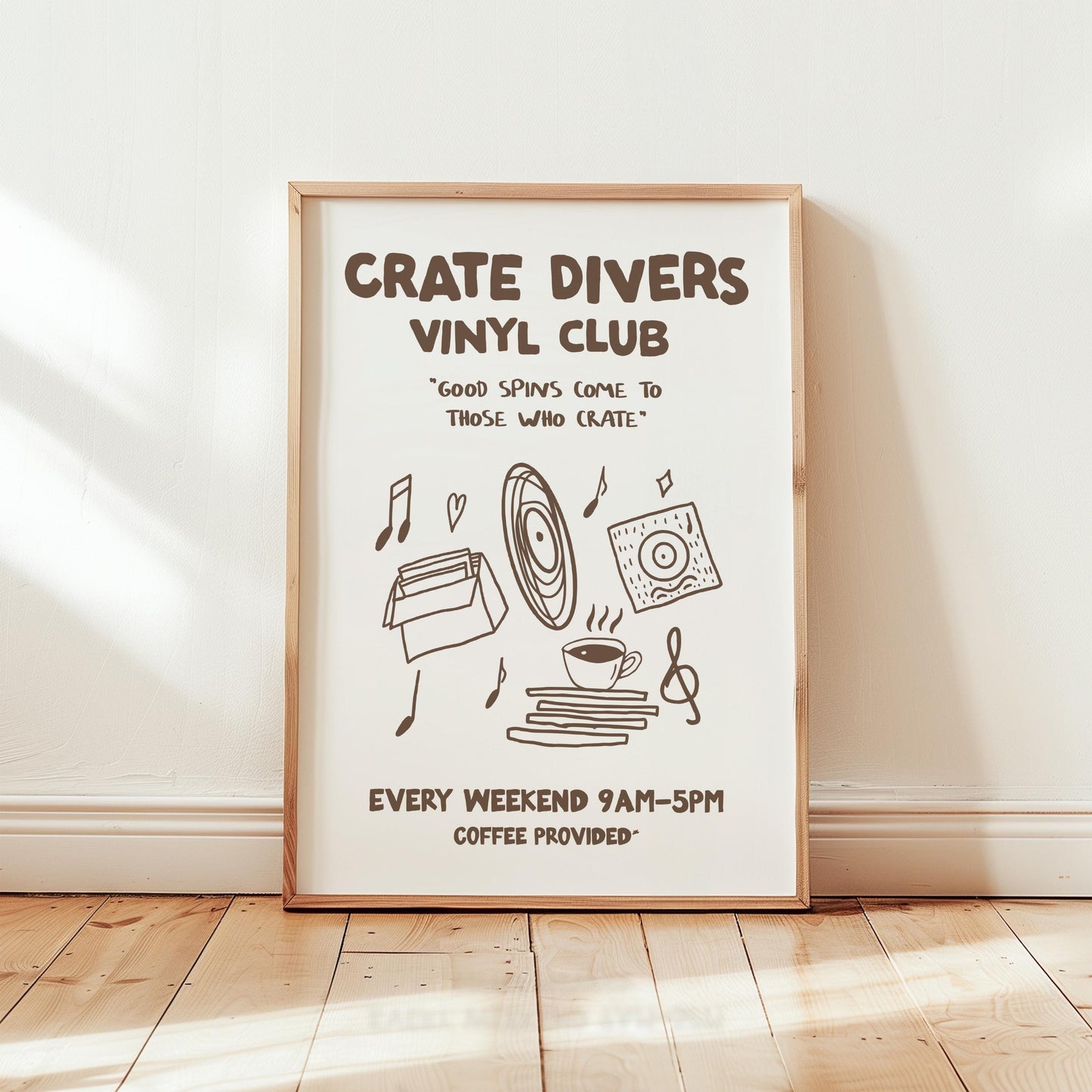 Customizable Crate Divers Vinyl Club, Retro Art Print Poster ONLY, Record Player Music Room Art, Living Room Art, Vinyl Art, Music Poster