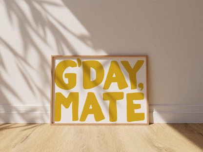 Customizable G'Day Mate Australia Art Print Poster ONLY, Hallway Art, Funny Australian Welcome Wall Decor, Aussie Entry Way Print