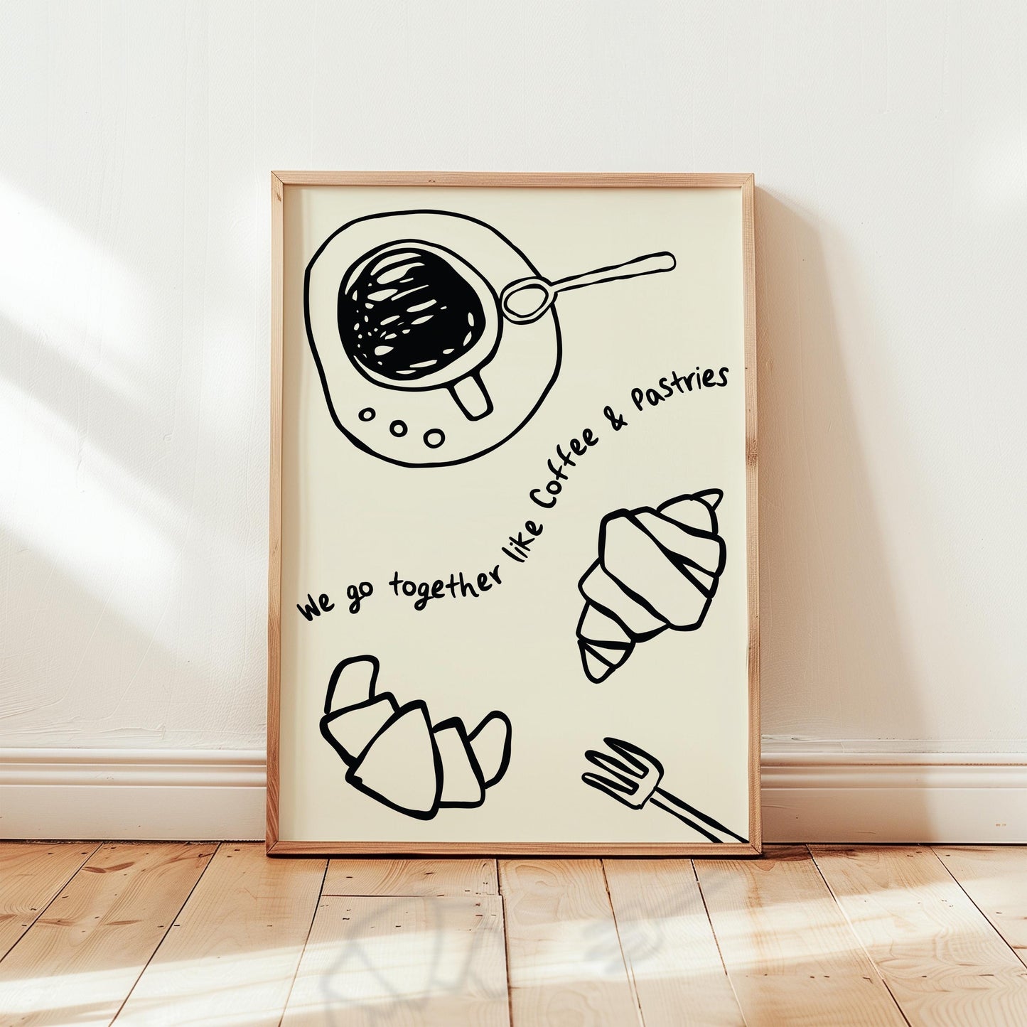 Customizable Coffee and Pastries Print Poster ONLY, Croissant Pastry Kitchen Art, Coffee Dining Room Wall Decor, Funny Relationship Prints