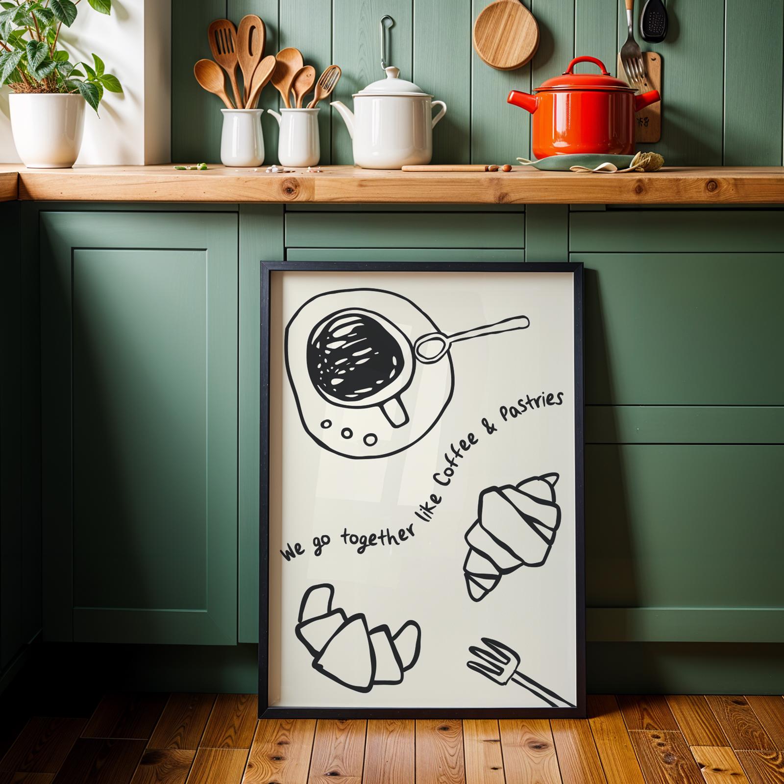 Customizable Coffee and Pastries Print Poster ONLY, Croissant Pastry Kitchen Art, Coffee Dining Room Wall Decor, Funny Relationship Prints