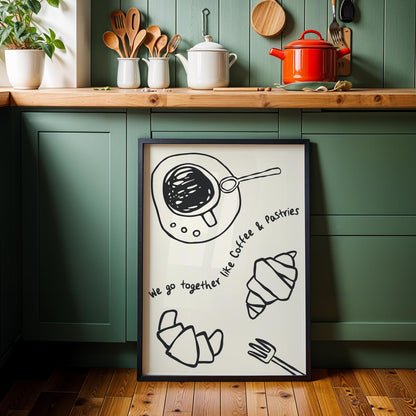Customizable Coffee and Pastries Print Poster ONLY, Croissant Pastry Kitchen Art, Coffee Dining Room Wall Decor, Funny Relationship Prints