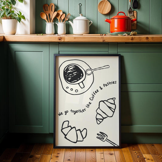 Customizable Coffee and Pastries Print Poster ONLY, Croissant Pastry Kitchen Art, Coffee Dining Room Wall Decor, Funny Relationship Prints