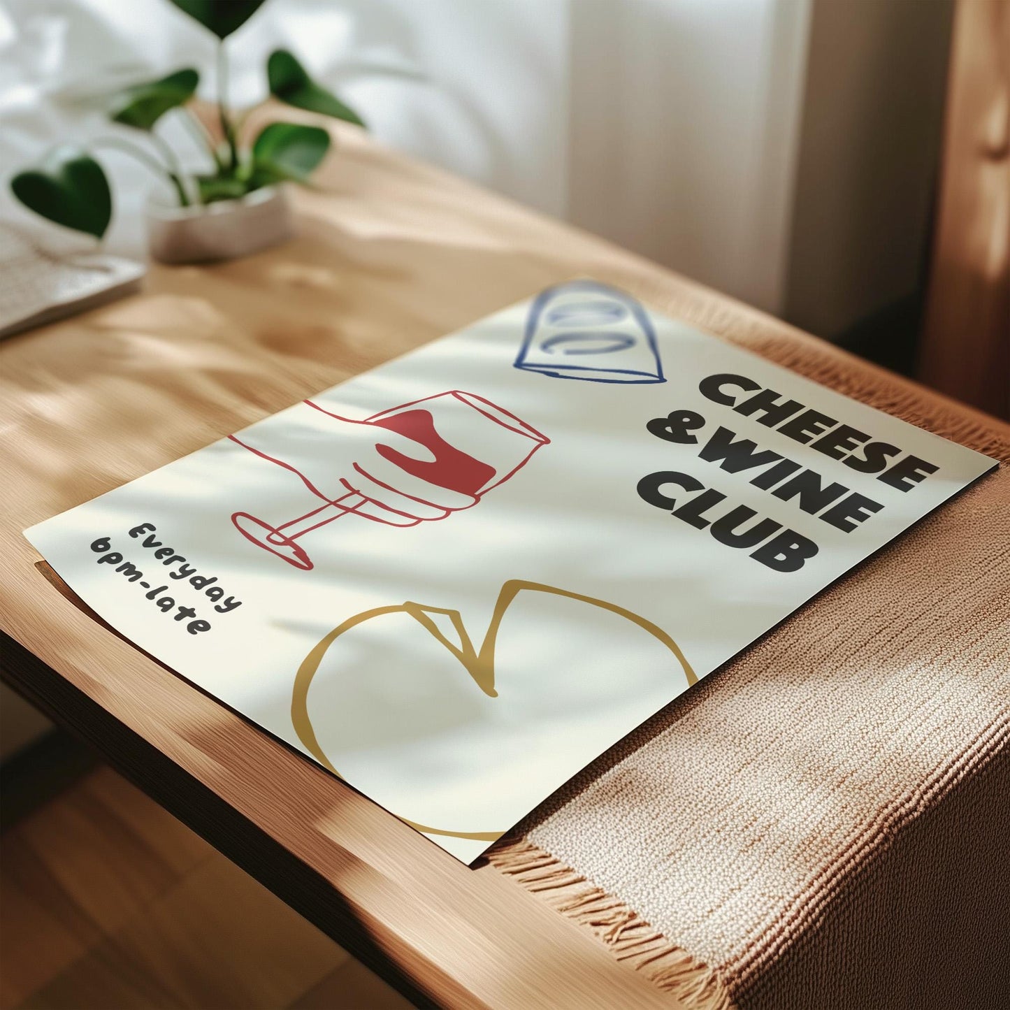 Customizable Cheese and Wine Club Art Print Poster ONLY, Kitchen Wine Wall Art, Wall Decor for Wine Lovers, Hand drawn doodle poster