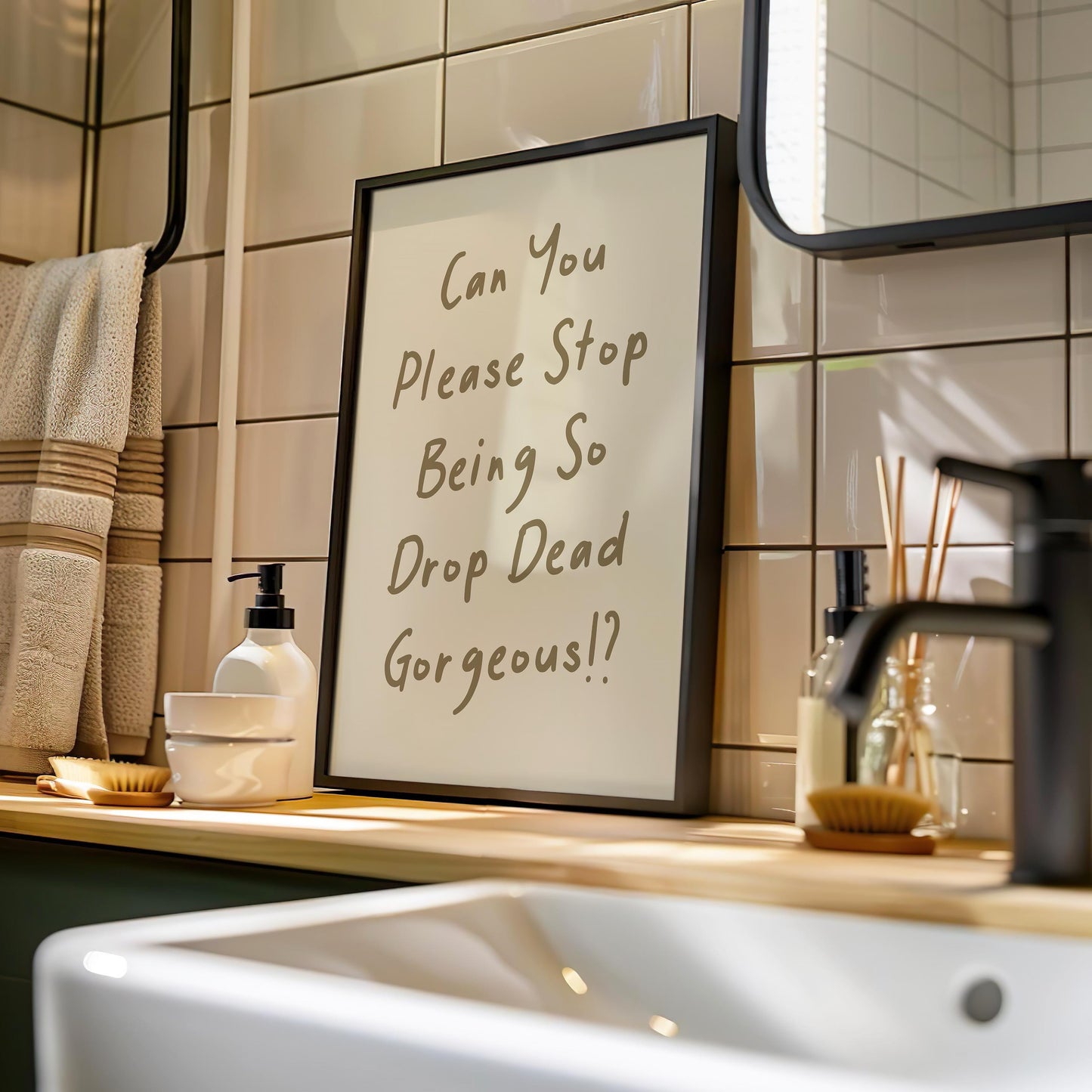 Customizable Can you pls stop being so gorgeous Art Print Poster ONLY, Sarcastic Bedroom Art, Salon Wall Decor, Funny Bathroom Print,