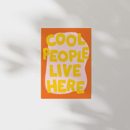 Customizable Cool People Live Here Art Print Poster ONLY, Hallway Art, Welcome Wall Decor, Entryway Print, Maximalist Doodle Art Print