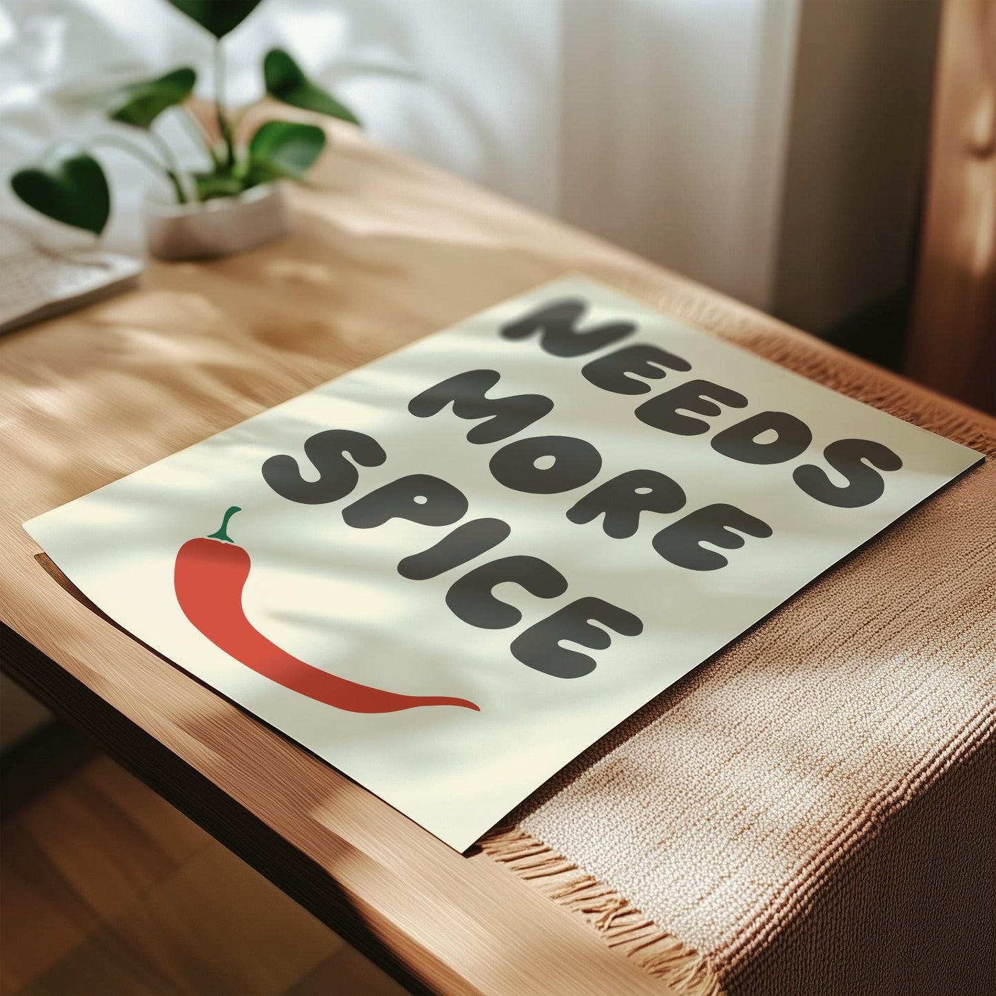 Customizable Needs More Spice Art Print Poster ONLY, funny kitchen Art, Bold Kitchen Wall Decor, Funny Chili Pepper Poster, Foody Art