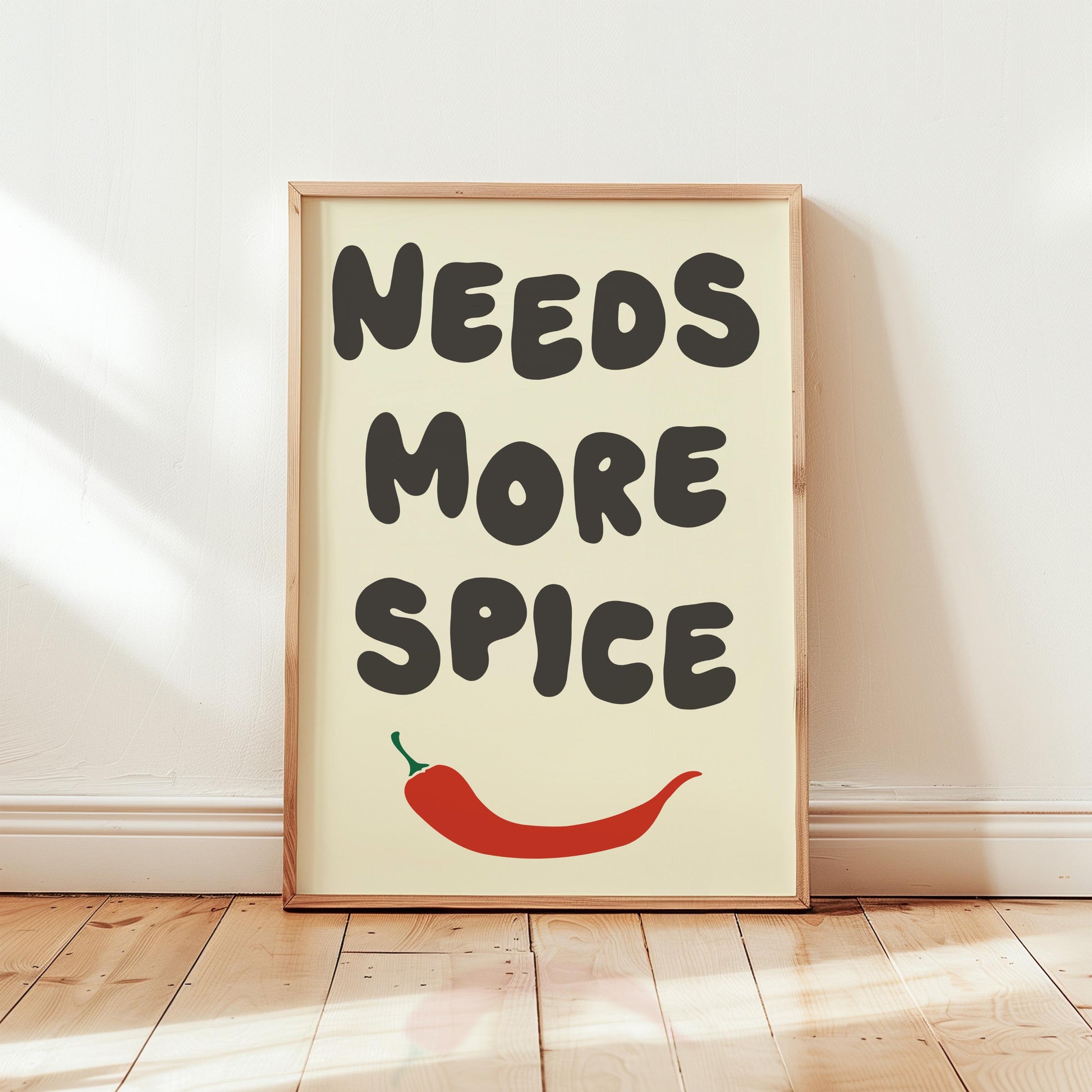 Customizable Needs More Spice Art Print Poster ONLY, funny kitchen Art, Bold Kitchen Wall Decor, Funny Chili Pepper Poster, Foody Art