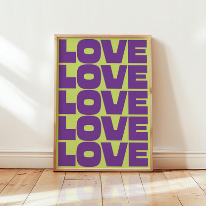 Customizable Love X5 Art Print Poster ONLY, Bold Retro Mid-Centry Art Prints, Bold Love Wall Decor, Maximalist Art Prints, Custom Colours