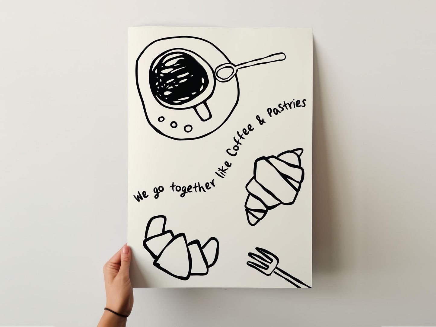 Customizable Coffee and Pastries Print Poster ONLY, Croissant Pastry Kitchen Art, Coffee Dining Room Wall Decor, Funny Relationship Prints