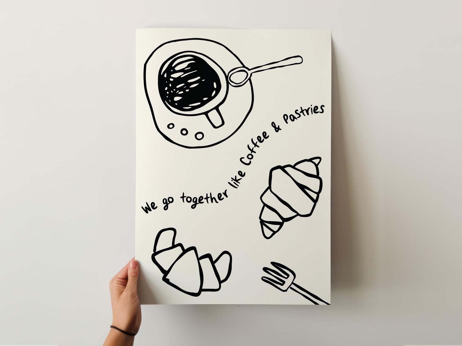 Customizable Coffee and Pastries Print Poster ONLY, Croissant Pastry Kitchen Art, Coffee Dining Room Wall Decor, Funny Relationship Prints