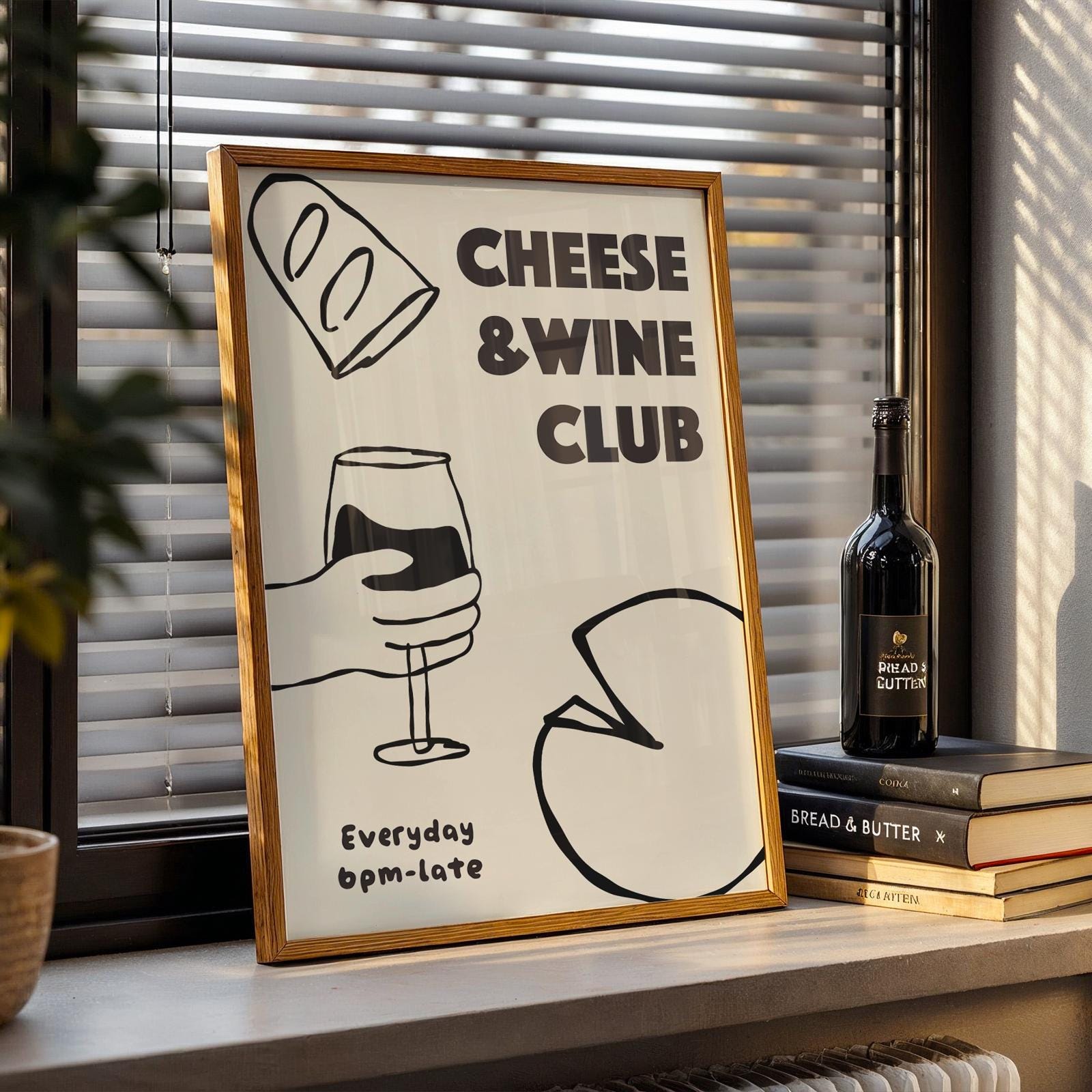 Customizable Cheese and Wine Club Art Print Poster ONLY, Kitchen Wine Wall Art, Wall Decor for Wine Lovers, Hand drawn doodle poster