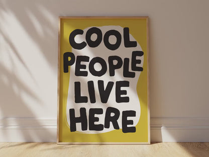 Customizable Cool People Live Here Art Print Poster ONLY, Hallway Art, Welcome Wall Decor, Entryway Print, Maximalist Doodle Art Print