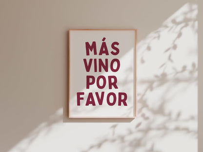 Customizable Mas Vino Por Favor | Art Print Poster ONLY | Kitchen Wall Art | Wall Decor for Wine Lovers | Funny Adult Poster