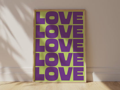 Customizable Love X5 Art Print Poster ONLY, Bold Retro Mid-Centry Art Prints, Bold Love Wall Decor, Maximalist Art Prints, Custom Colours