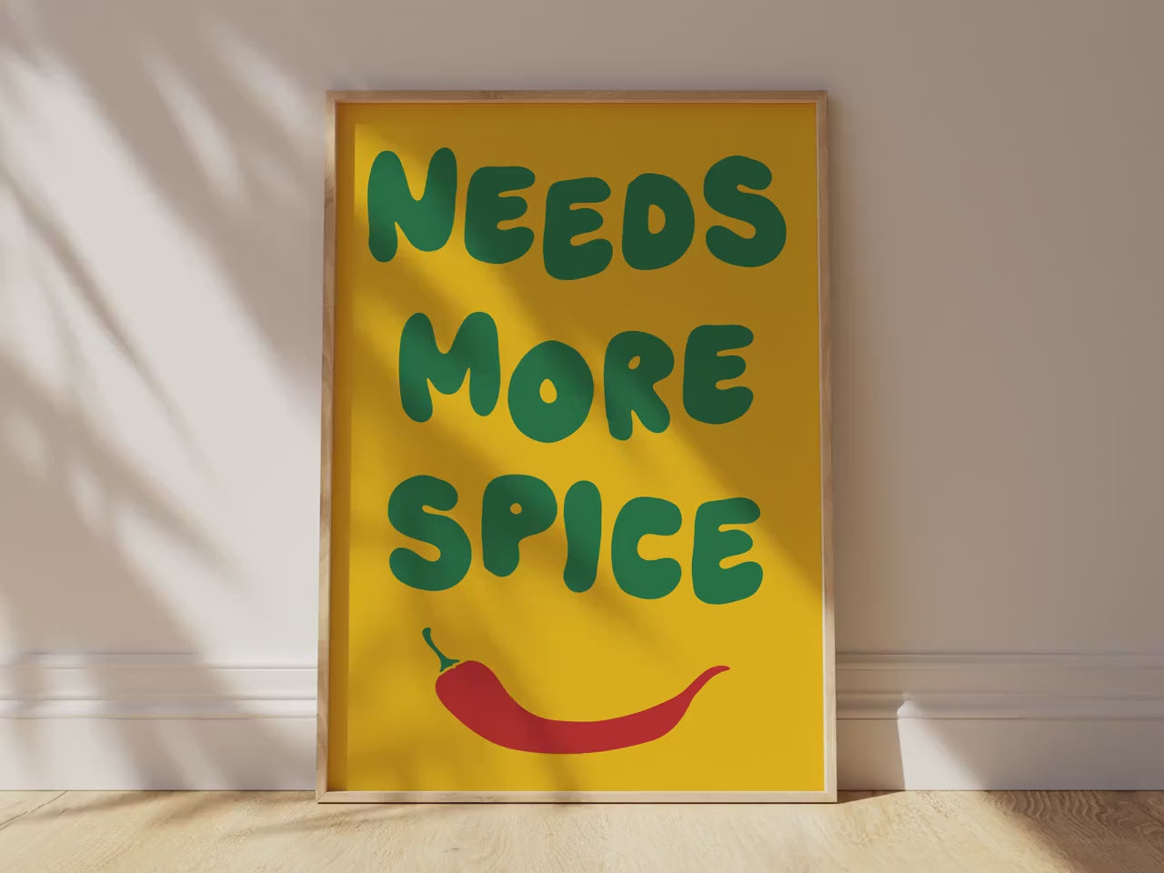 Customizable Needs More Spice Art Print Poster ONLY, funny kitchen Art, Bold Kitchen Wall Decor, Funny Chili Pepper Poster, Foody Art