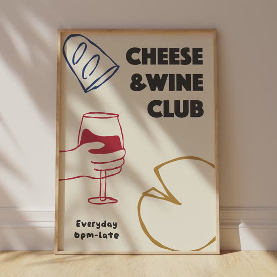 Customizable Cheese and Wine Club Art Print Poster ONLY, Kitchen Wine Wall Art, Wall Decor for Wine Lovers, Hand drawn doodle poster