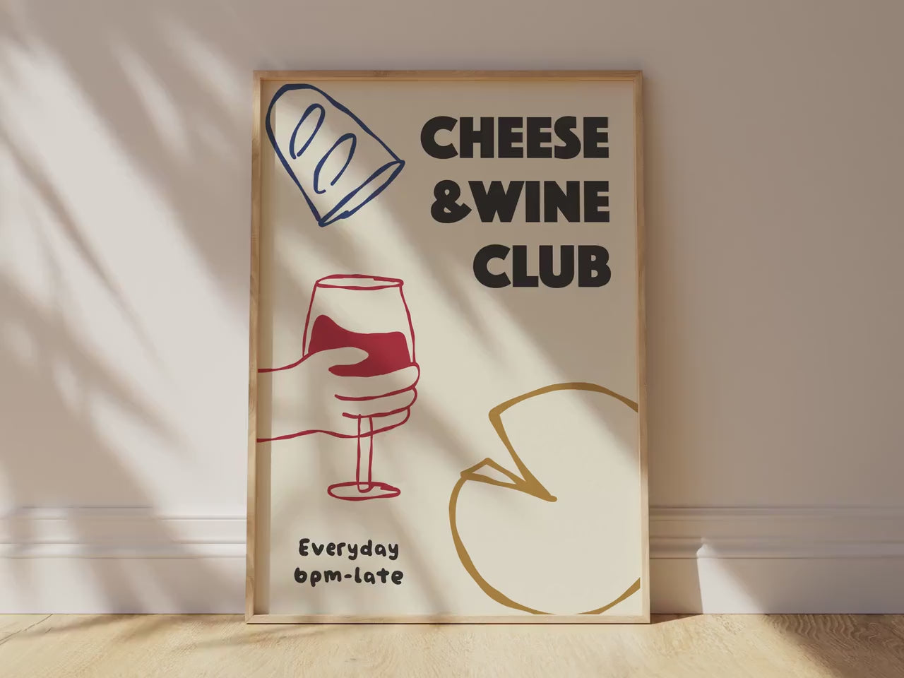 Customizable Cheese and Wine Club Art Print Poster ONLY, Kitchen Wine Wall Art, Wall Decor for Wine Lovers, Hand drawn doodle poster