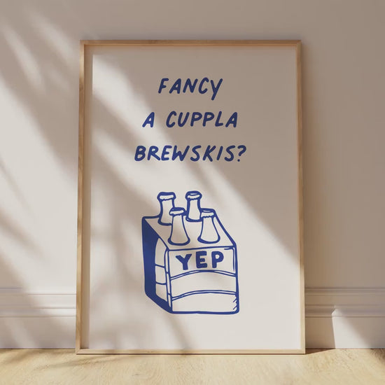 Customizable Fancy a Cuppla Brewskis? Art Print Poster ONLY, kitchen Art, Dining Room Wall Decor, Funny beer Lover Print, Minimal beer Art